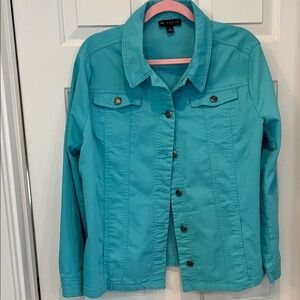 NY Touch Turquoise Button-Front Jean Jacket